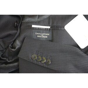 Tagliatore Black Jacquard Striped 120s Wool 2 Pc Suit Jacket Pants 36 46EU NEW